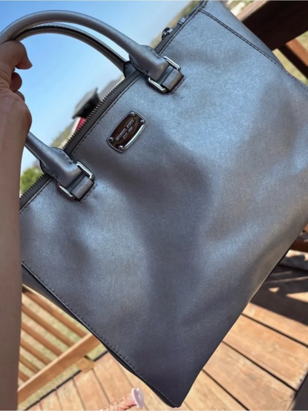 Michael Kors Silver Metallic Saffiano Tote